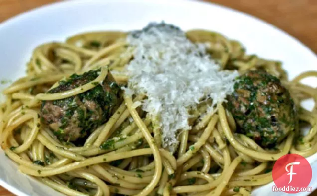 Dinner Tonight: Pasta with Green Meatballs and Herb Sauce