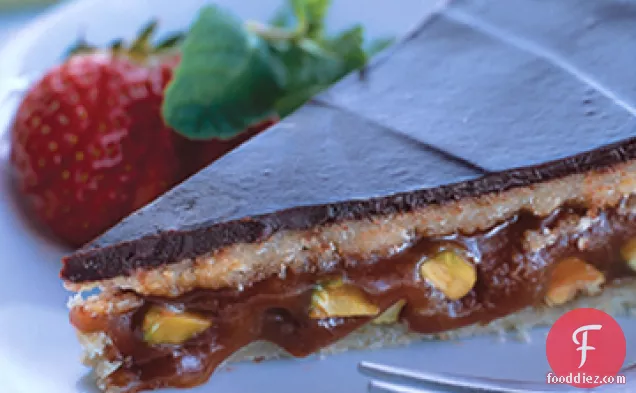Caramel-Pistachio Torte with Halvah and Dark Chocolate