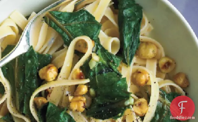 Pasta with Beet Greens, Blue Cheese, and Hazelnuts
