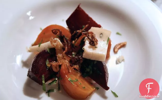 Beet Salad With Horseradish Cream And Frizzled Sweet Onions