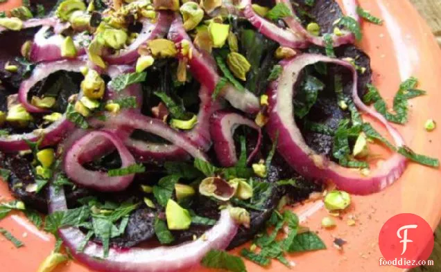 Beet Salad With Red Onion, Mint and Pistachios
