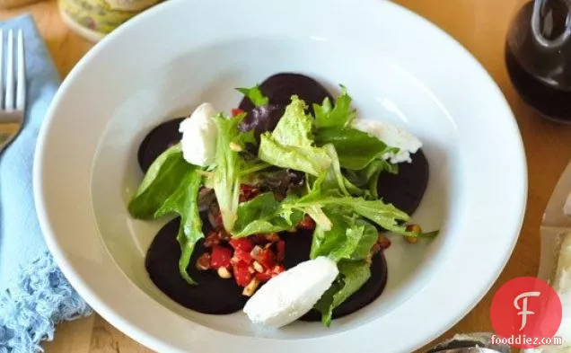 Beet Salad With Romesco Sauce And Spring Greens
