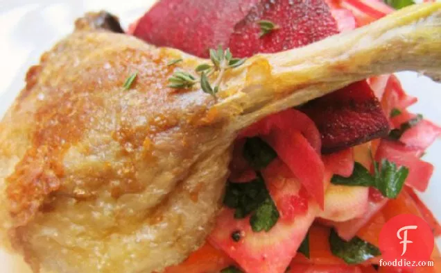Slow-Roasted Duck Leg and Crunchy Root Vegetable Salad