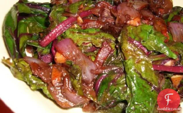 Beet Greens With Caramelized Onions
