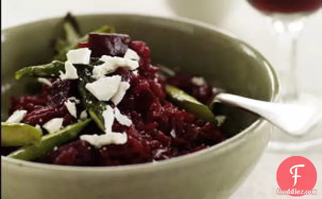Beet Risotto With Roasted Asparagus And Ricotta Salata
