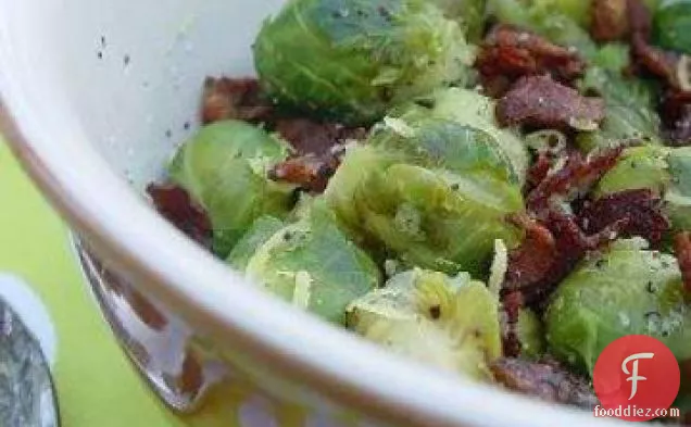 Lemon Infused Buttered Brussels Sprouts W/ Crisp Peppered Bacon