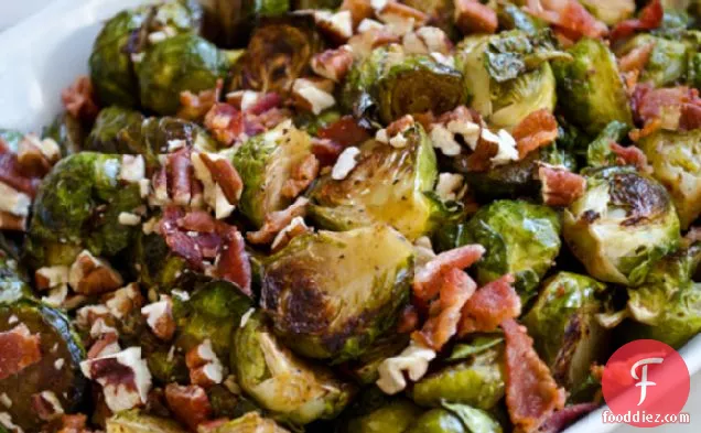 Roasted Brussels Sprouts with Bacon, Pecans and Maple-Balsamic Vinaigrette