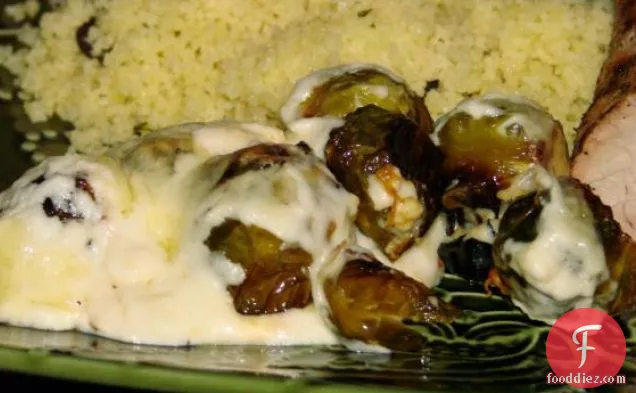 English Roasted Brussels Sprouts in Cheese Sauce