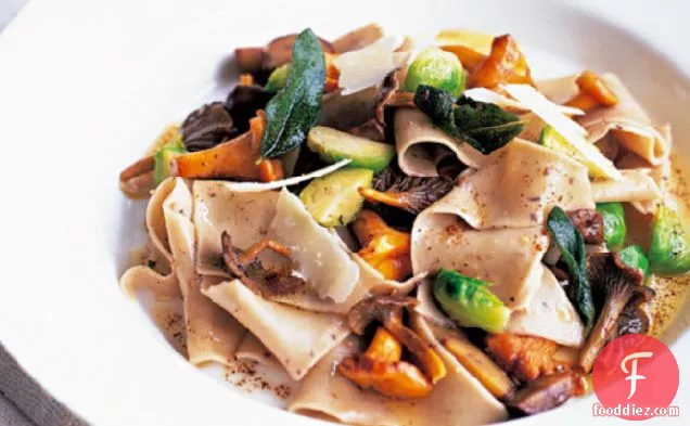 Pasta Rags with Wild Mushrooms and Brussels Sprouts Recipe