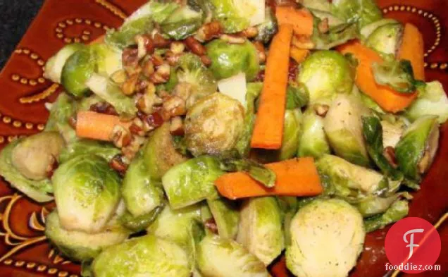 Brussels Sprouts, Baby Carrots, and Pecans in a Maple Sauce