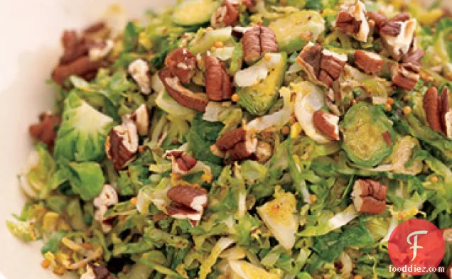 Shredded Brussels Sprouts with Pecans and Mustard Seeds