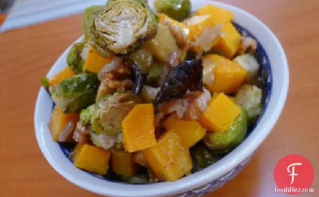 The Occasional Vegetarian's Roasted Brussels Sprouts, Butternut Squash, and Apple with Candied Walnuts