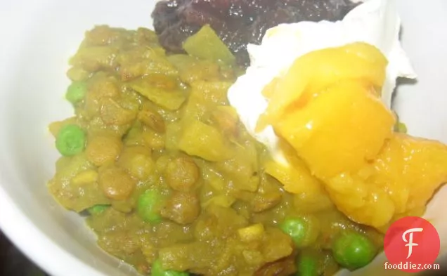 Lentil and Rhubarb Curry With Potatoes and Peas