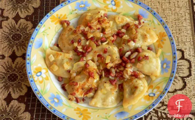 Pierogies with Cabbage, Bacon, and Onions