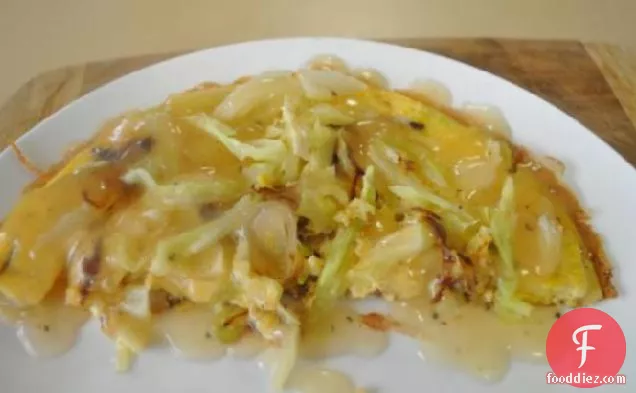Cabbage Omelette With Sauce, Very Quick