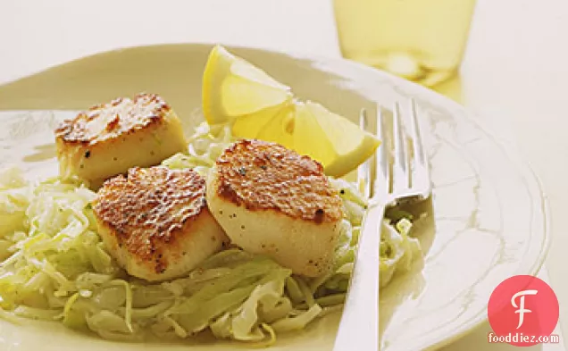 Seared Scallops with Cabbage and Leeks