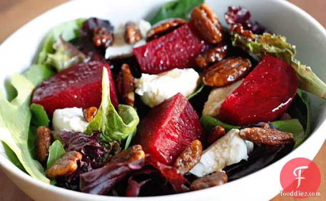 Baby Greens With Goat Cheese, Beets And Candied Pecans