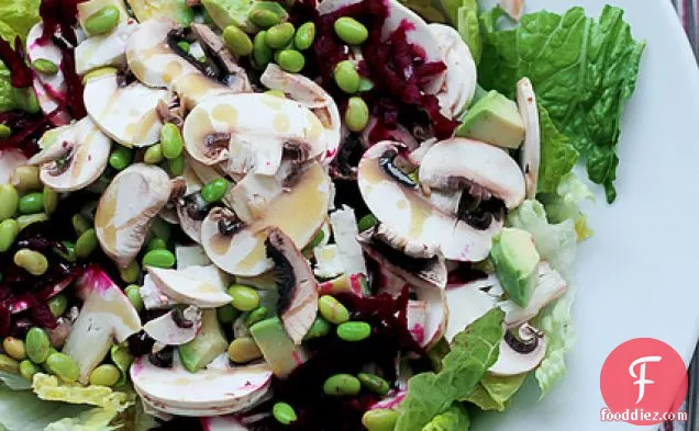 White Mushrooms, Beetroots And Edamame Beans