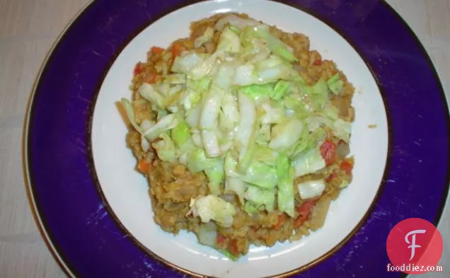 Dal and Rice With Spicy Fried Cabbage