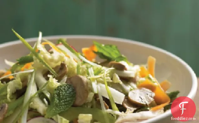 Chicken, Mushroom, and Cabbage Salad with Soy-Lemon Dressing