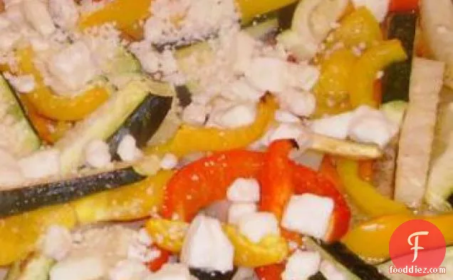 Medley of Oven Roasted Veggies With Lime Juice and Feta Cheese
