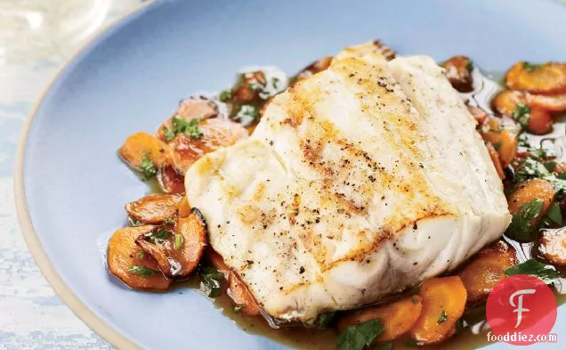 Striped Bass with Sweet Carrots and Cider Glaze