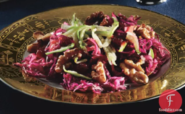 Red Cabbage Salad with Green Apple, Lingonberry Preserves, and Toasted Walnuts