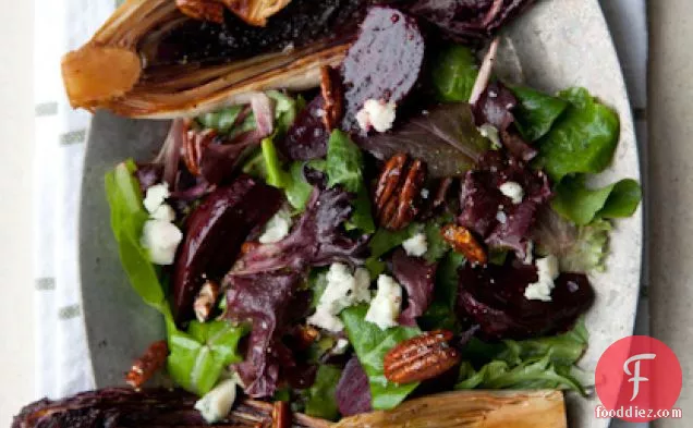 Grilled Bitter Greens Salad With Roasted Beets, Spiced Pecans &