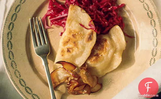 Parsnip Pierogi with Pickled Red Cabbage and Sauted Apples