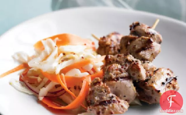 Turkey Kebabs with Cabbage Slaw