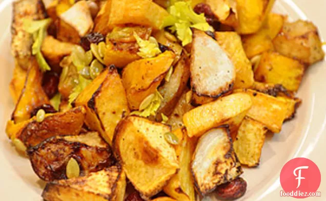 Oven-Roasted Vegetables with Apples, Dried Cranberries, and Pumpkin Seeds