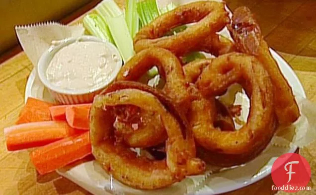 Spicy Buffalo Onion Rings and Blue Cheese Dip