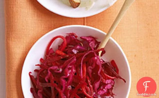 Beet, Cabbage, And Carrot Slaw With Caraway Seeds