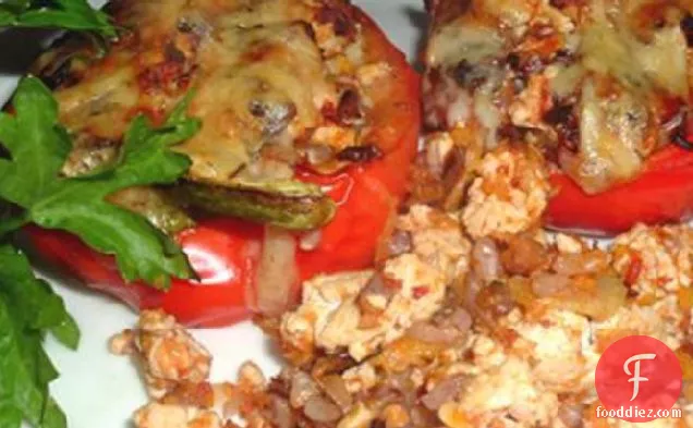 Felicity's Chicken Stuffed Red Bell Peppers