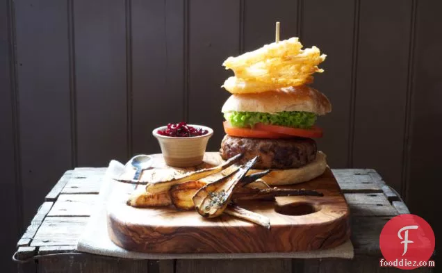 Venison Burger With Roasted Parsnip Straws