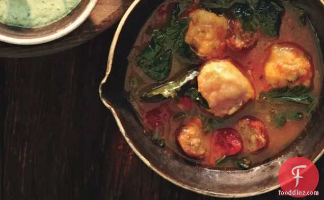 Mixed-Greens and Sausage Soup with Cornmeal Dumplings