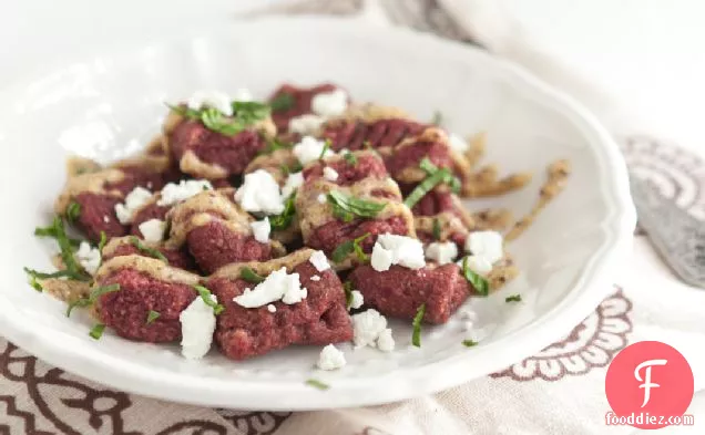 Beet Gnocchi With Mustard Sauce And Goat Cheese