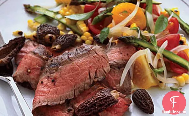 Grilled Flank Steak with Corn, Tomato and Asparagus Salad