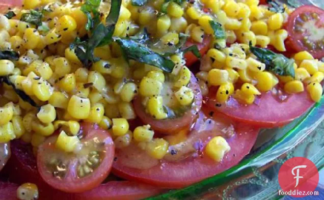 Sliced Tomatoes With Corn and Basil
