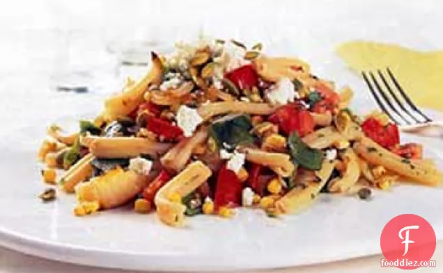 Warm Pasta Salad with Roasted Corn and Poblanos