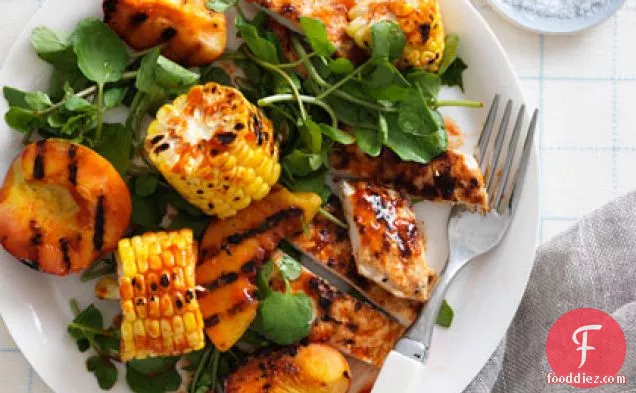 Honey-Chile-Ginger Grilled Chicken and Peach Salad