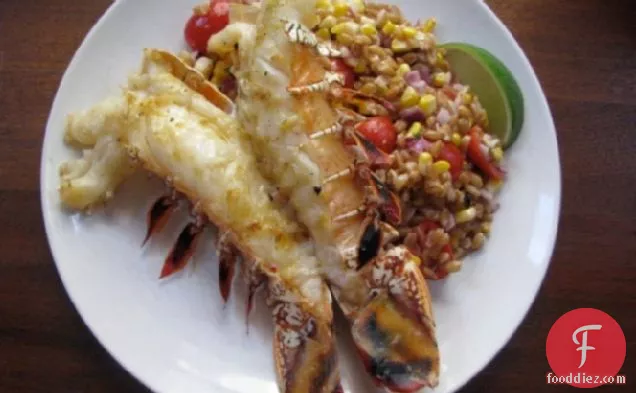 Sunday Supper: Grilled Lobster Tails with Warm Farro, Roasted Corn and Tomato Salad