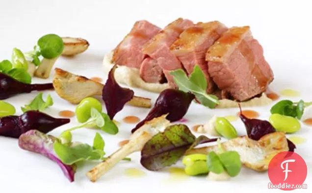 Oven-roasted Rump Of Lamb With Baby Artichokes, Beet And Fennel