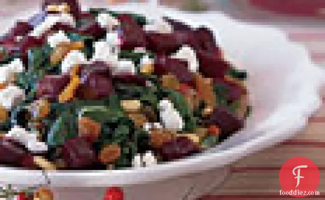 Swiss Chard with Beets, Goat Cheese, and Raisins