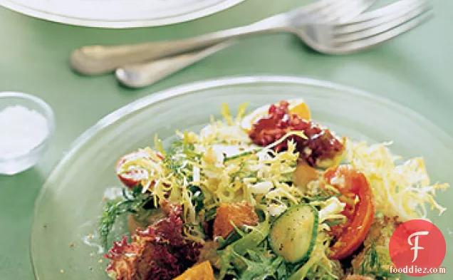 Mediterranean Salad with Olive-Bread Croutons