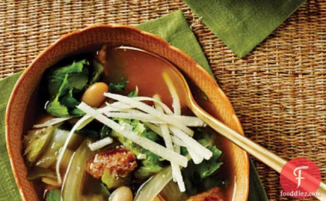 Escarole, Bean, and Sausage Soup with Parmesan Cheese
