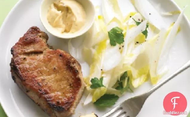 Pork Chops with Endive Salad and Caraway Mustard