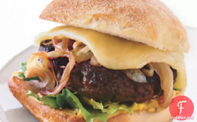 Bison Burgers with Cabernet Onions and Wisconsin Cheddar