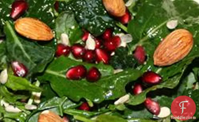 Kale Salad with Pomegranate, Sunflower Seeds and Sliced Almonds
