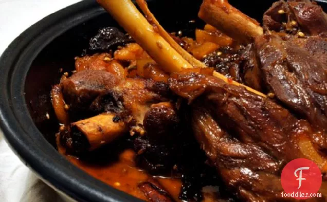 Braised Lamb Shanks with Dried Apricots, Plums, and Candied Ginger